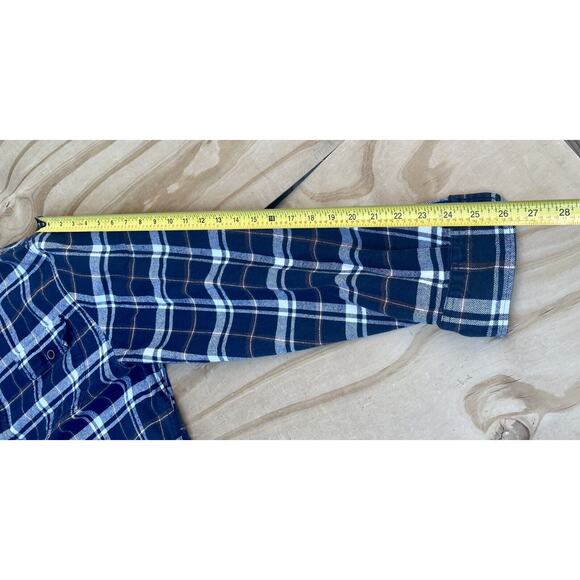 JACHS Flannel Long Sleeve Button Up Collared Men's Plaid Navy SIZE 29.5 Length - Picture 8 of 9